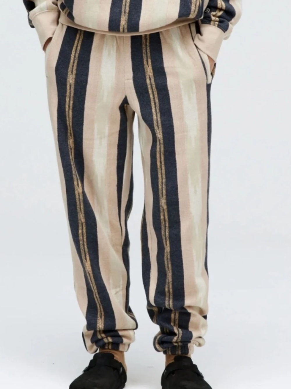 Stance Mercury Sweatpants Striped Black Tan White Brown Comfort Pull On S
